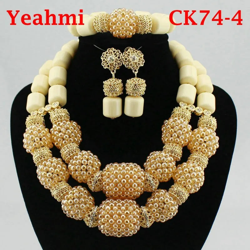 Elegant Women's African Beaded Necklace Sets for Nigerian Weddings and Indian Bridal Jewelry with Crystal Accents