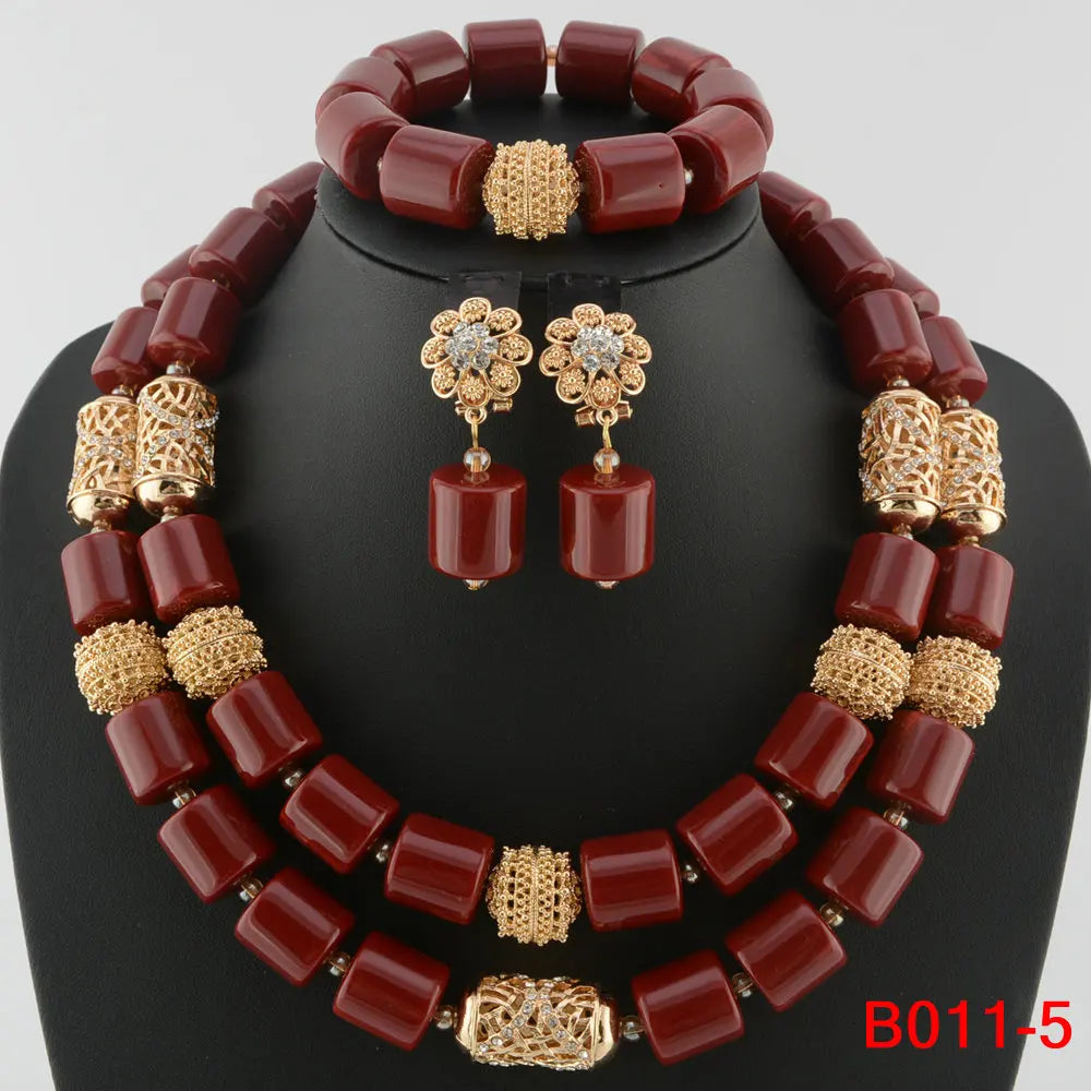 Elegant Women's African Beaded Necklace Sets for Nigerian Weddings and Indian Bridal Jewelry with Crystal Accents