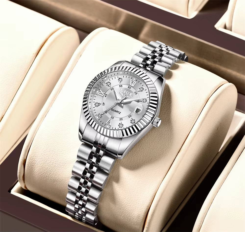 Fashion Woman Watch Stainless Steel Waterproof Auto Date Elegant Ladies Wristwatch Luxury Original Quartz Watch for Women