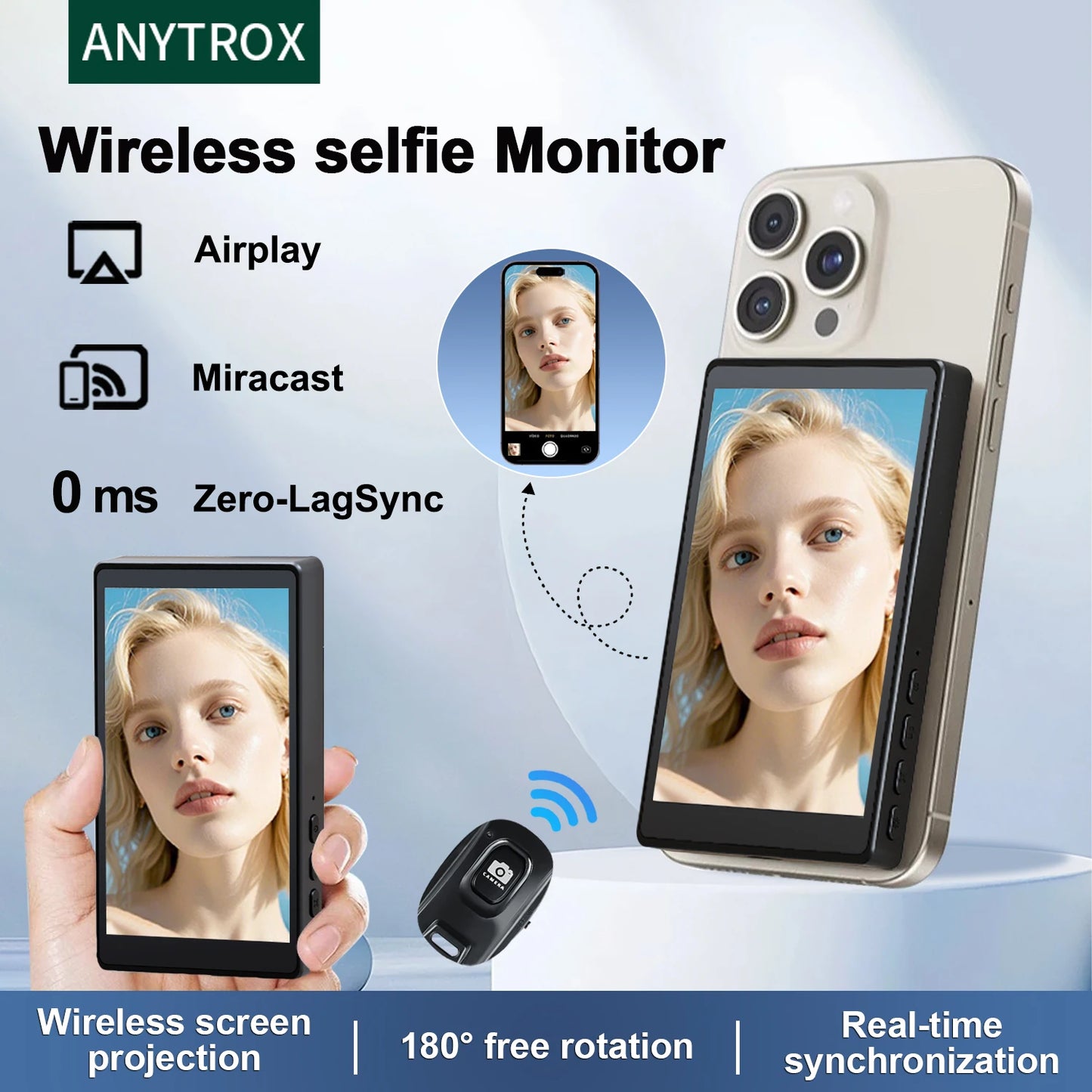 Wireless Selfie Monitor Screen,Magnetic Phone Vlog Selfie Monitor Screen 4K, Compatible with Iphone & Android