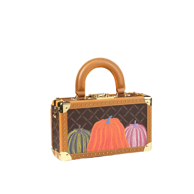 Genuine Leather Women Handbags Evening Bag Top Handle Satchel Crossbody Bag Small Hard Purse Pumpkin Box Bags