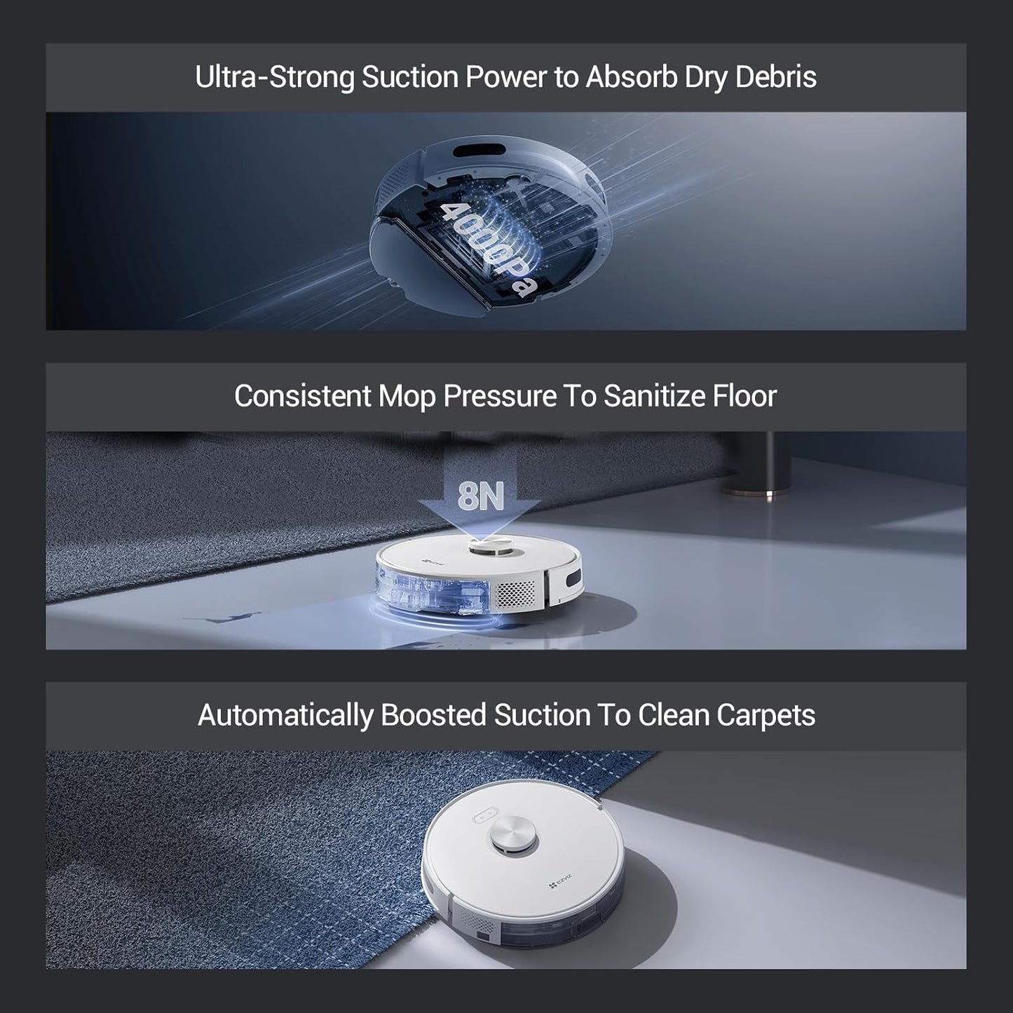 RE5 plus Robot Hoover Mop, 4L Self Emptying Station, 4000 Pa, Carpet Detection, Lidar Obstacle Avoidance, Self-Charging, Clean 300㎡, Wifi APP Control, Pet-Friendly, Robot Vacuum, Voice Assistant