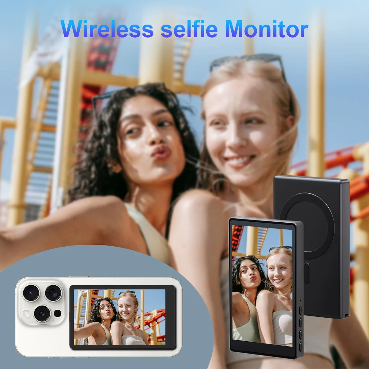 Wireless Selfie Monitor Screen,Magnetic Phone Vlog Selfie Monitor Screen 4K, Compatible with Iphone & Android
