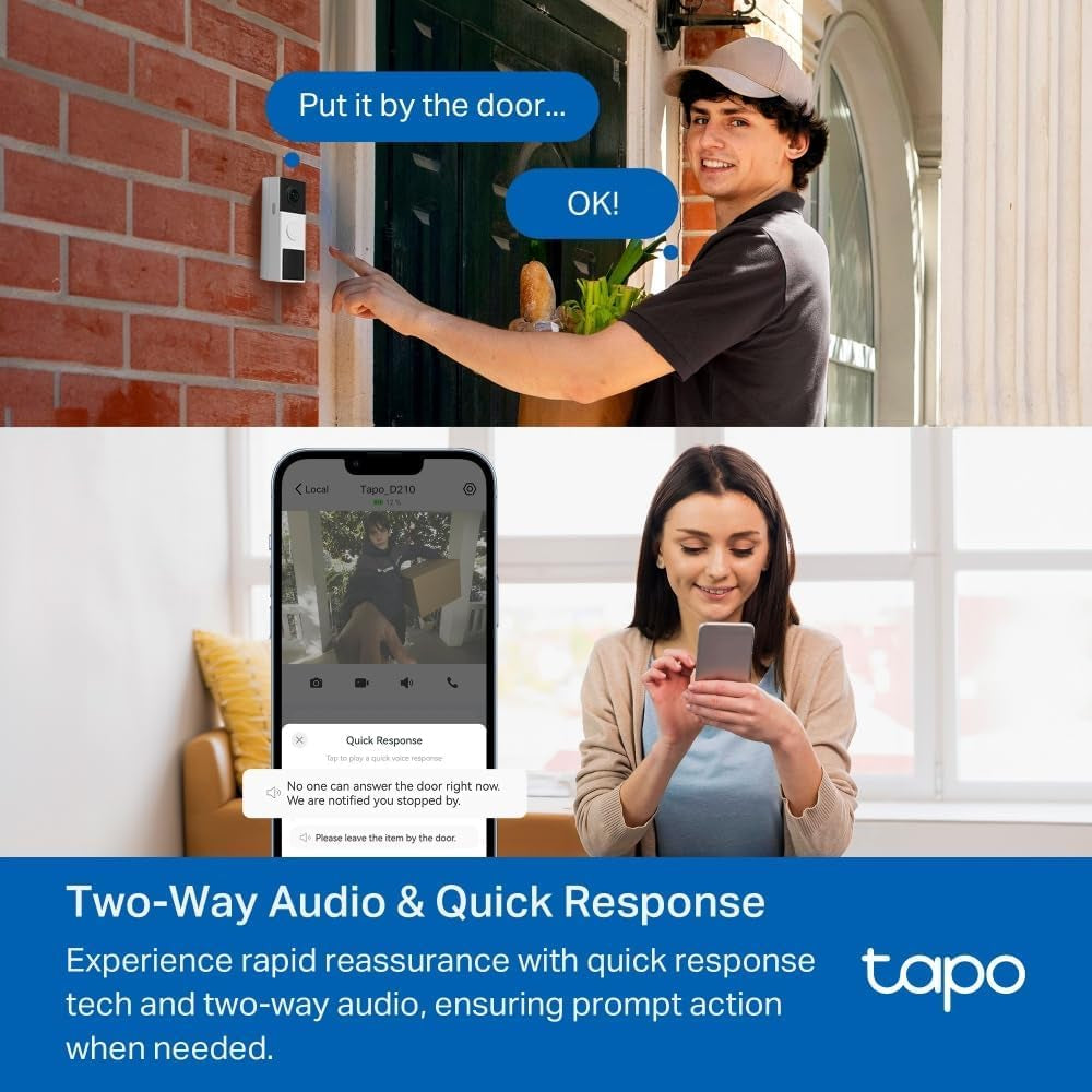 TD21 Battery Video Doorbell Wireless 2K 3MP Ultra-Clear Doorbell Camera, Ring Chime Included, Color Night, 160ยฐDFOV Ultra-Wide, Tp-Link Free AI Detection,Ip65, 6-Month Battery,No Monthly Fee