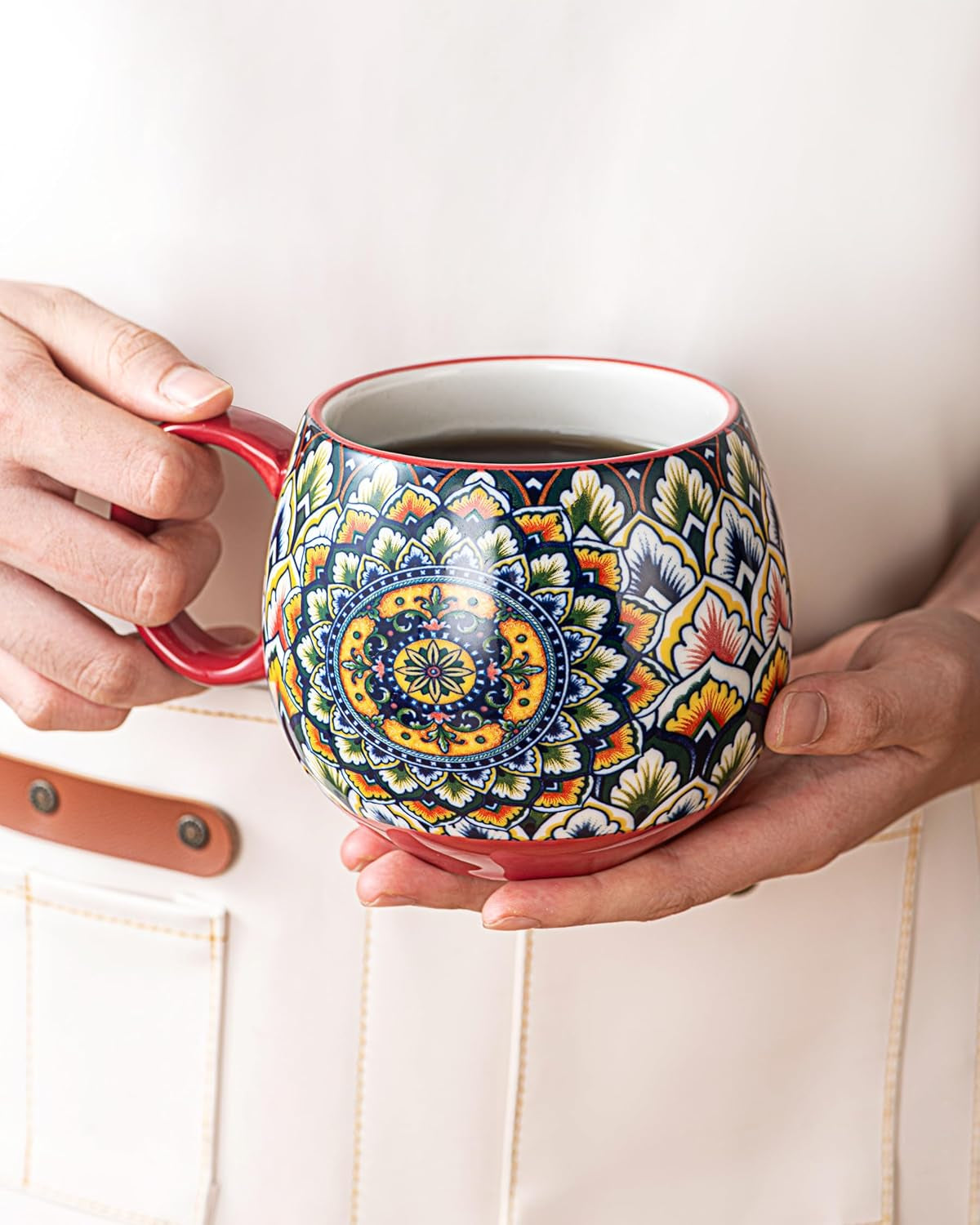 Porcelain Mug Set, Ceramic Cappuccino Cups/Mug Set - 600 Ml, Crockery Cup Mug for 6 People, Coffee Mug Set - Bohemian Style