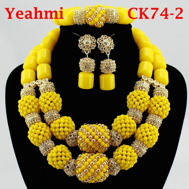 Elegant Women's African Beaded Necklace Sets for Nigerian Weddings and Indian Bridal Jewelry with Crystal Accents
