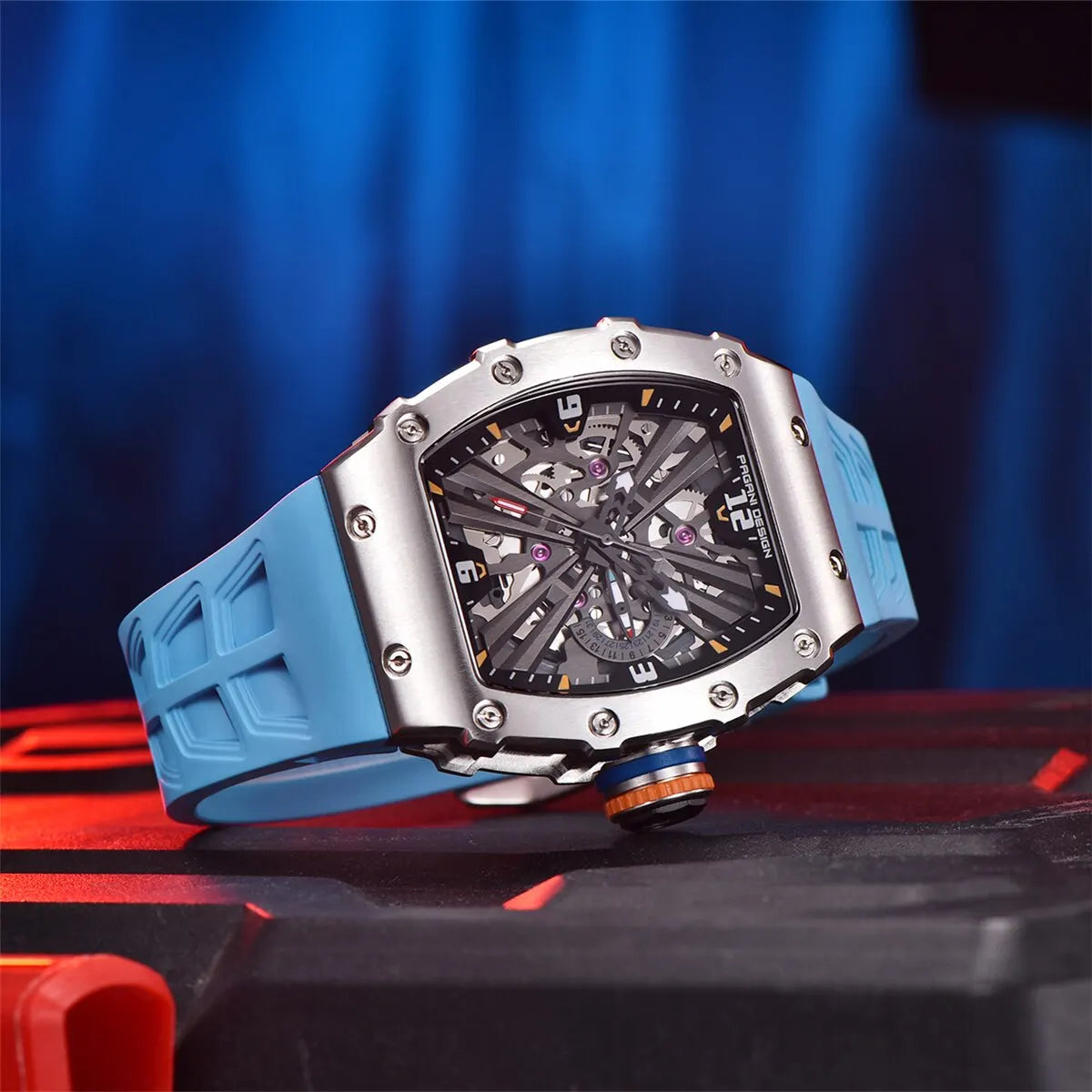 2024 New PAGANI DESIGN Men'S Quartz Watches VH65 Movt Skeleton Dial 100M Waterproof Sport Rectangle Sapphire Glass Watch for Men