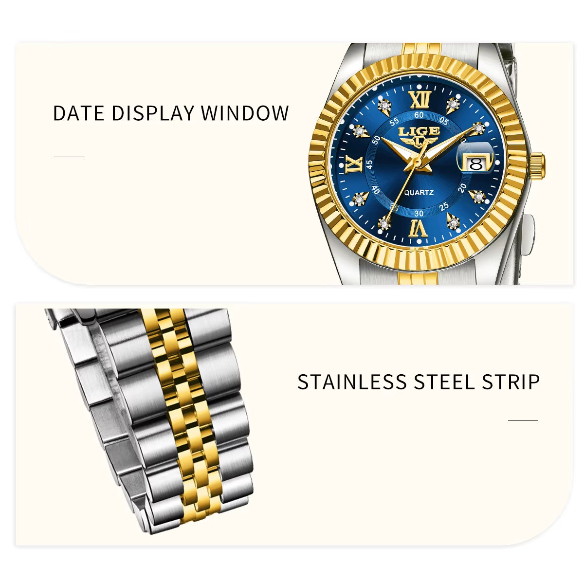 Fashion Woman Watch Stainless Steel Waterproof Auto Date Elegant Ladies Wristwatch Luxury Original Quartz Watch for Women