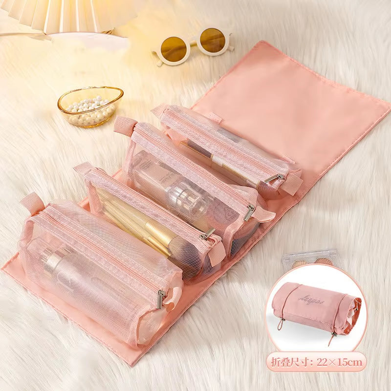 Detachable Cosmetic Bag Portable Large Capacity 4 in 1 Makeup Bags Portable Folding Travel Cosmetics Storage Toiletry Bag