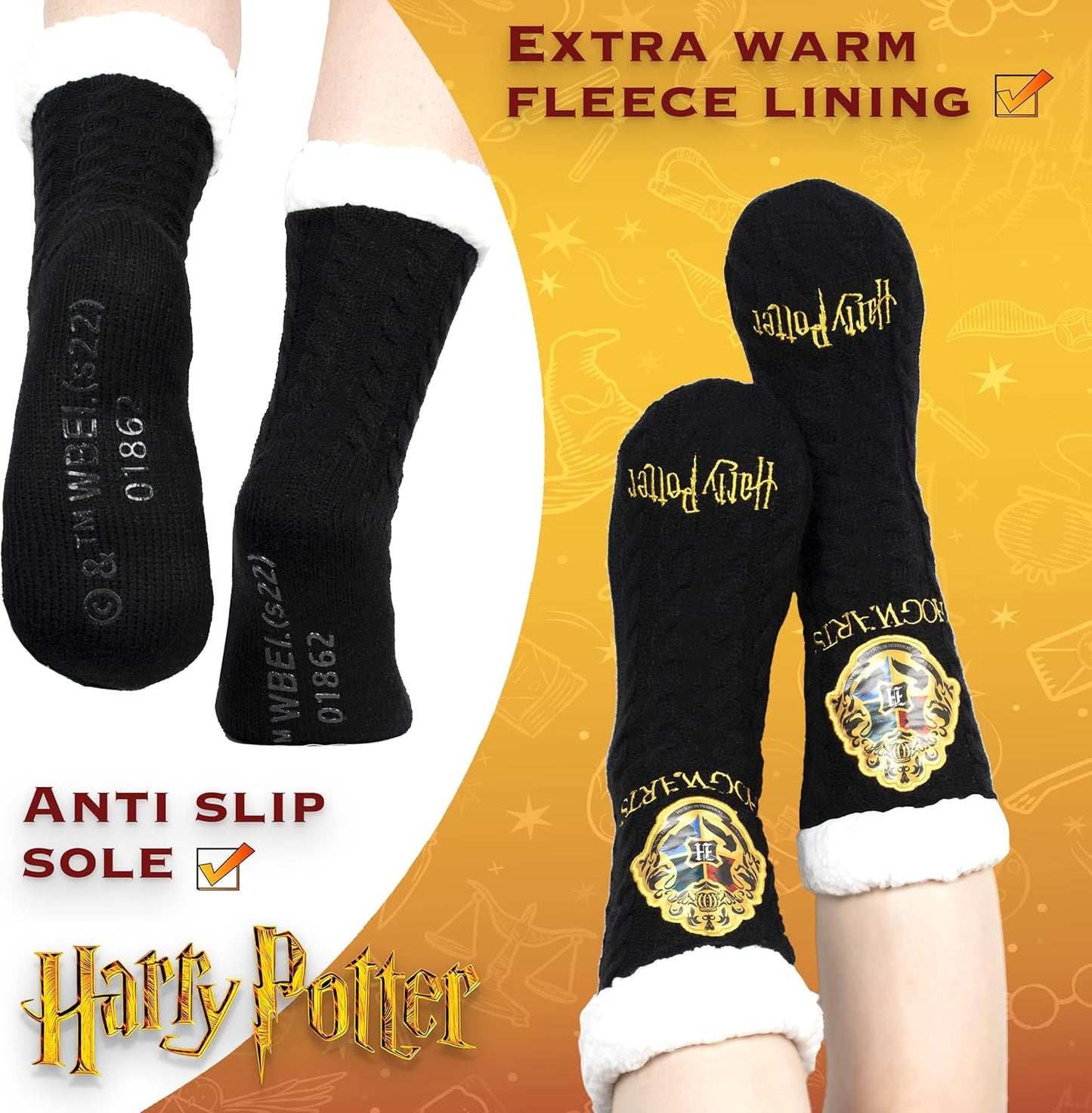 - Women'S Slippery Socks - Burgundy Gryffindor/Black Woolly Bed Socks - One Size Fits Women'S Size 5-8 - Official Merchandise