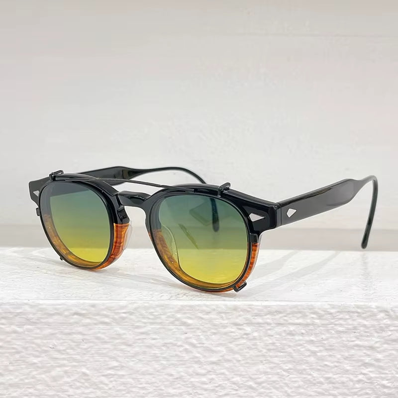 LEMTOSH SPORT Clip up Flip Sunglasses Uv400 Gradient Designer Handmade Acetate Men and Women Outdoor Curved Arm Eyeglasses