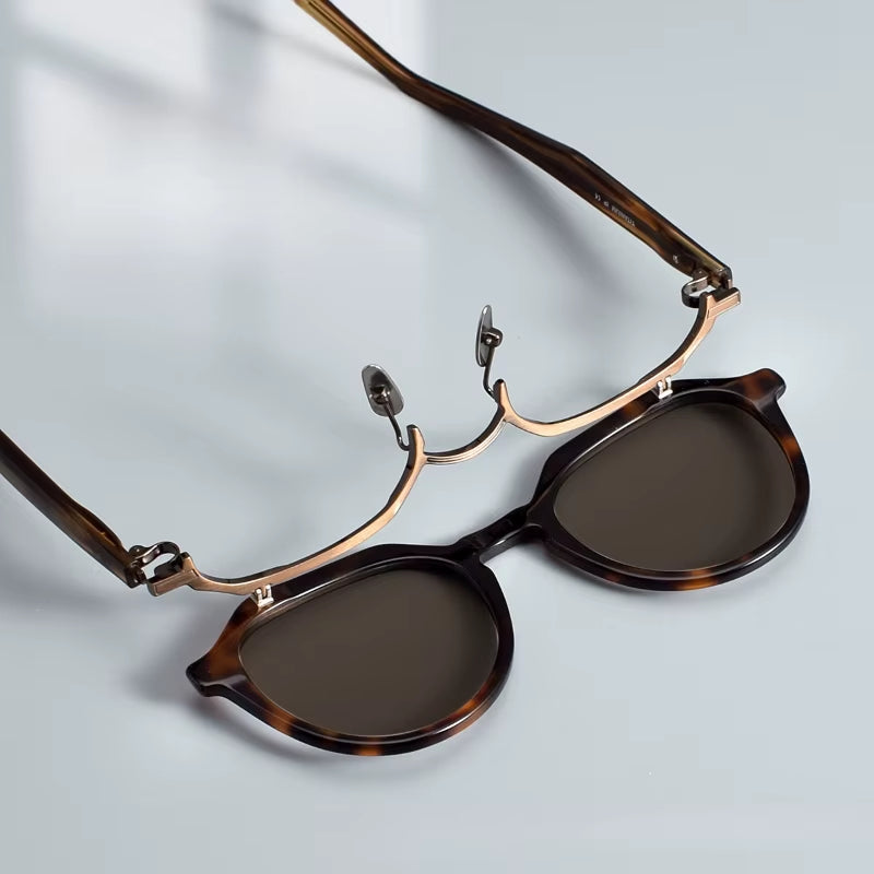 2025 New Fashion Men Women Flip up Sunglasses High Quality Acetate Titanium Outdoor Sports Driving UV400 Polygonal Sun Glasses