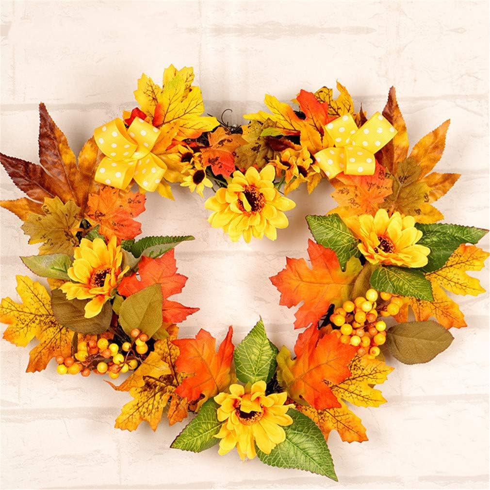 Artificial Maple Leaf Berries Pumpkin Pine Cone Garland Autumn Winter Front Door Wreath Pendant Decor for Christmas Halloween