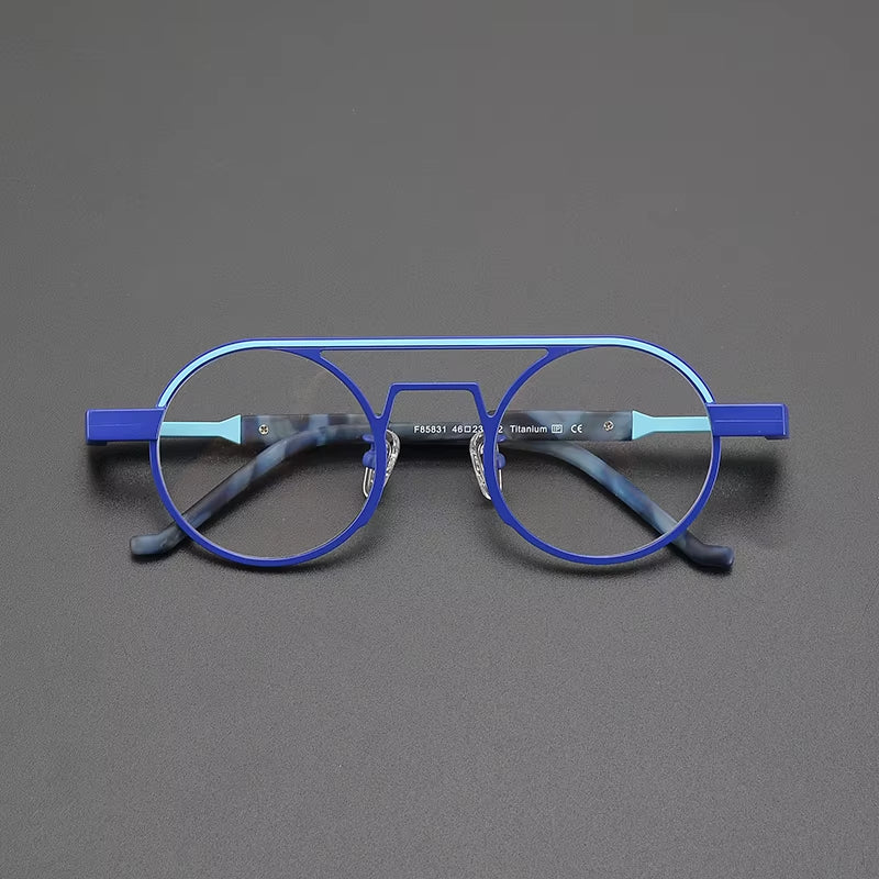 Color High-Quality Ultra-Light Pure Titanium round Glasses Frame Retro Fashion Travel Leisure Niche Anti-Blue Optical Glasses