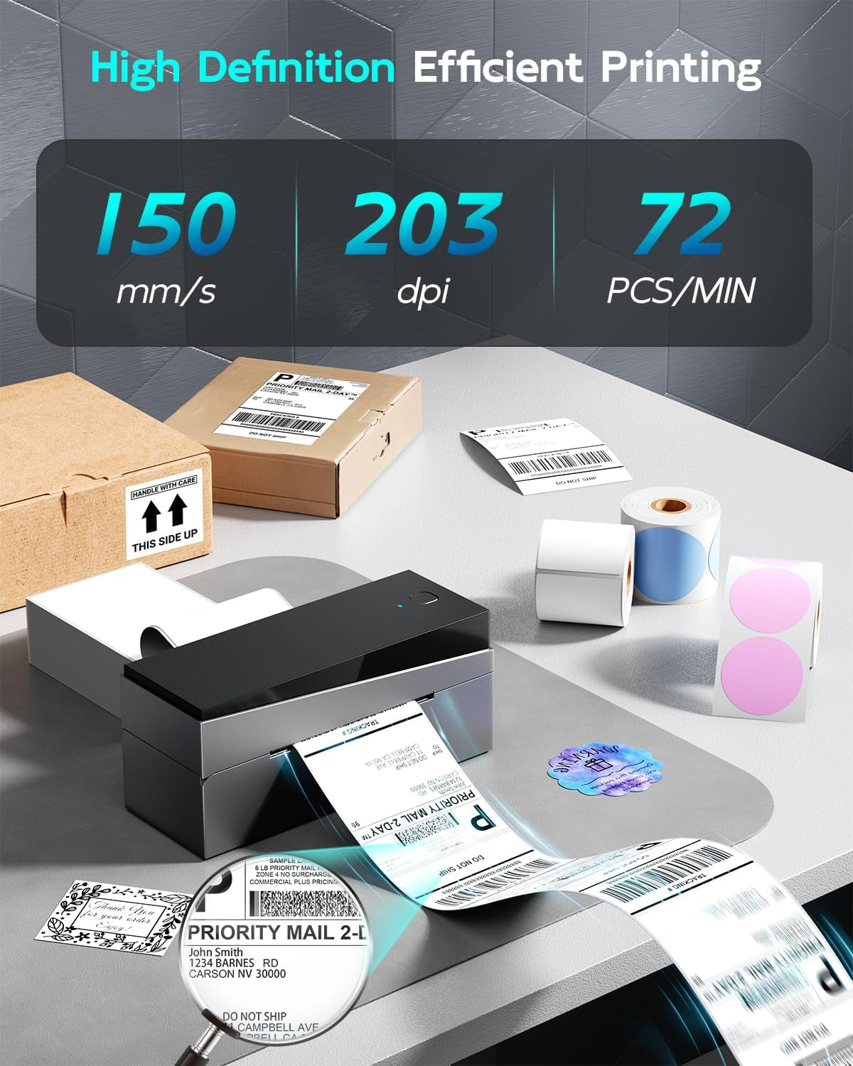 Bluetooth Shipping Label Printer, Thermal Label Printer 4X6 for Small Business, Widely Used for Etsy, Shopify, Ebay, Royal Mail, Evri, Amazon,Compatible with Android, Iphone,Linux and Windows