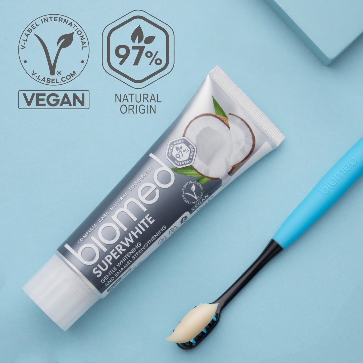 Superwhite 97% Natural Whitening Toothpaste | Enamel Strengthening | Coconut Flavour, Vegan, SLES Free 100G (Pack of 3)