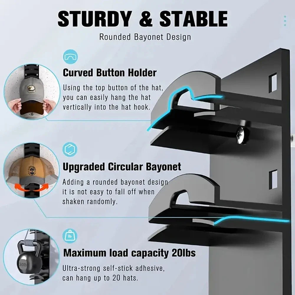 Hat Rack for Baseball Caps Multifunctional Storage Wall Cap Hanger Storage Cap Organizer Hat Holder for Door Closet