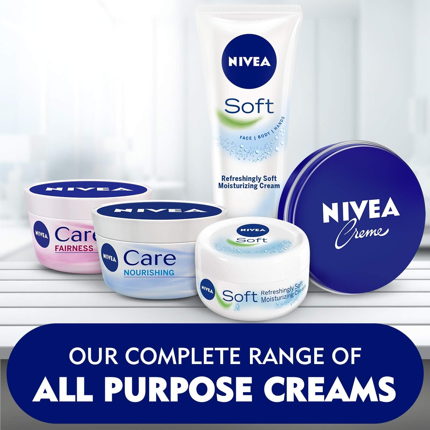 Revitalize Your Skin with Nivea Care Intensive Moisture Cream for Body and Face - Pack of 4 (4 x 50 ml) - Quick Absorption, Fragrance-Free Formula