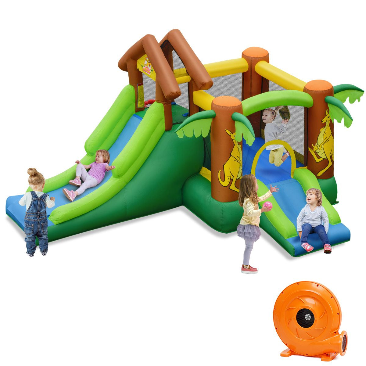 Professional Inflatable Bounce House Featuring Slides, Climbing Wall, and Air Blower