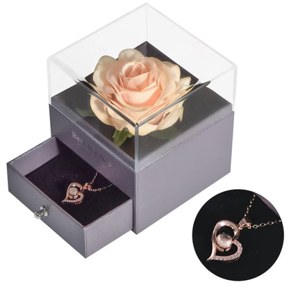 Eternal Rose Jewelry Box with 100 Languages "I Love You" Necklace – The Ultimate Romantic Gift!