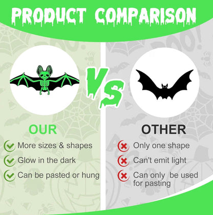 12 Hanging Halloween Bats with Glowing Skull Designs | Minja Superstore