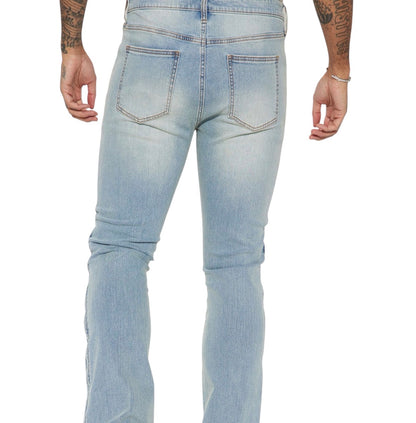 Along Side Zipper Stacked Skinny Flare Jeans Light Blue Wash