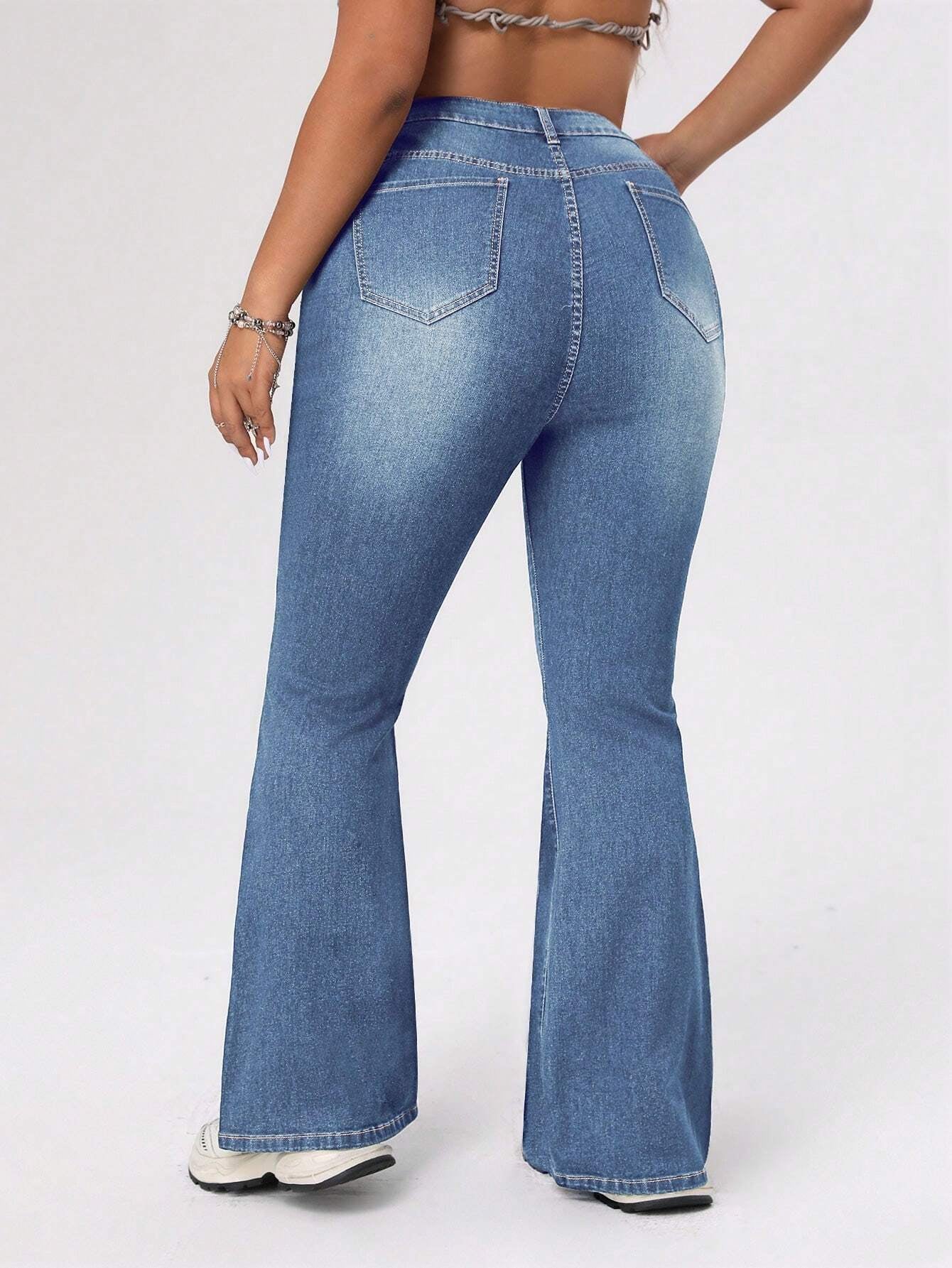 ICON Plus Size Women's Distressed Flared Jeans