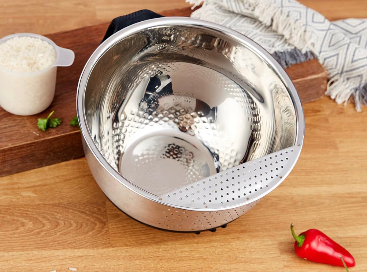 Yum Asia 304 Stainless Steel Rice Washing Bowl 22cm Silicone Base