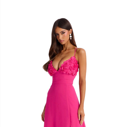 Pretty In Petals Chiffon Gown Hot Pink