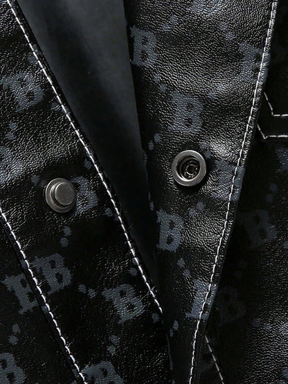 Men Geo Print Flap Pocket Rave Jacket