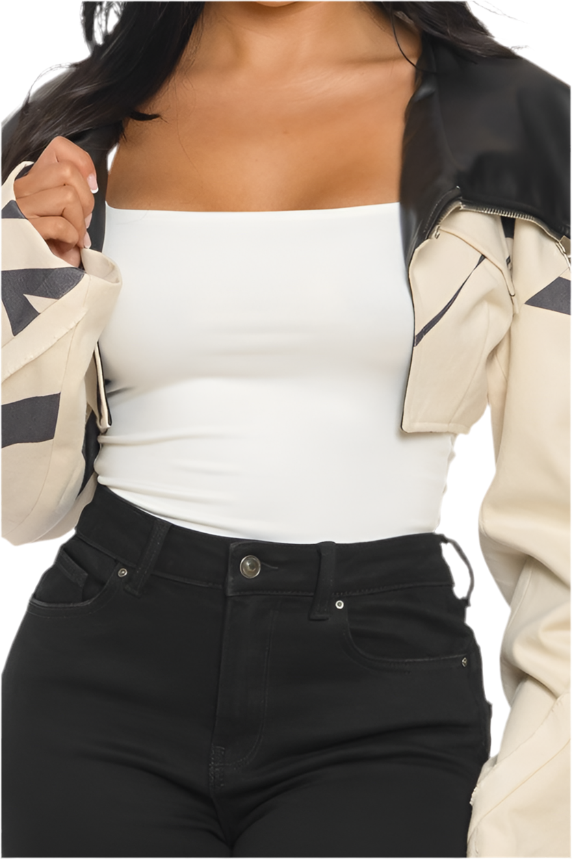 Two-Tone Puff Sleeve Bomber Jacket