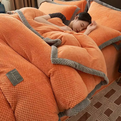 Bedding Set Luxury Winter Warm Thicken Milk Velvet Duvet Cover Bed Sheet and Pillowcases Quilt Cover Queen King Size 220X240Cm