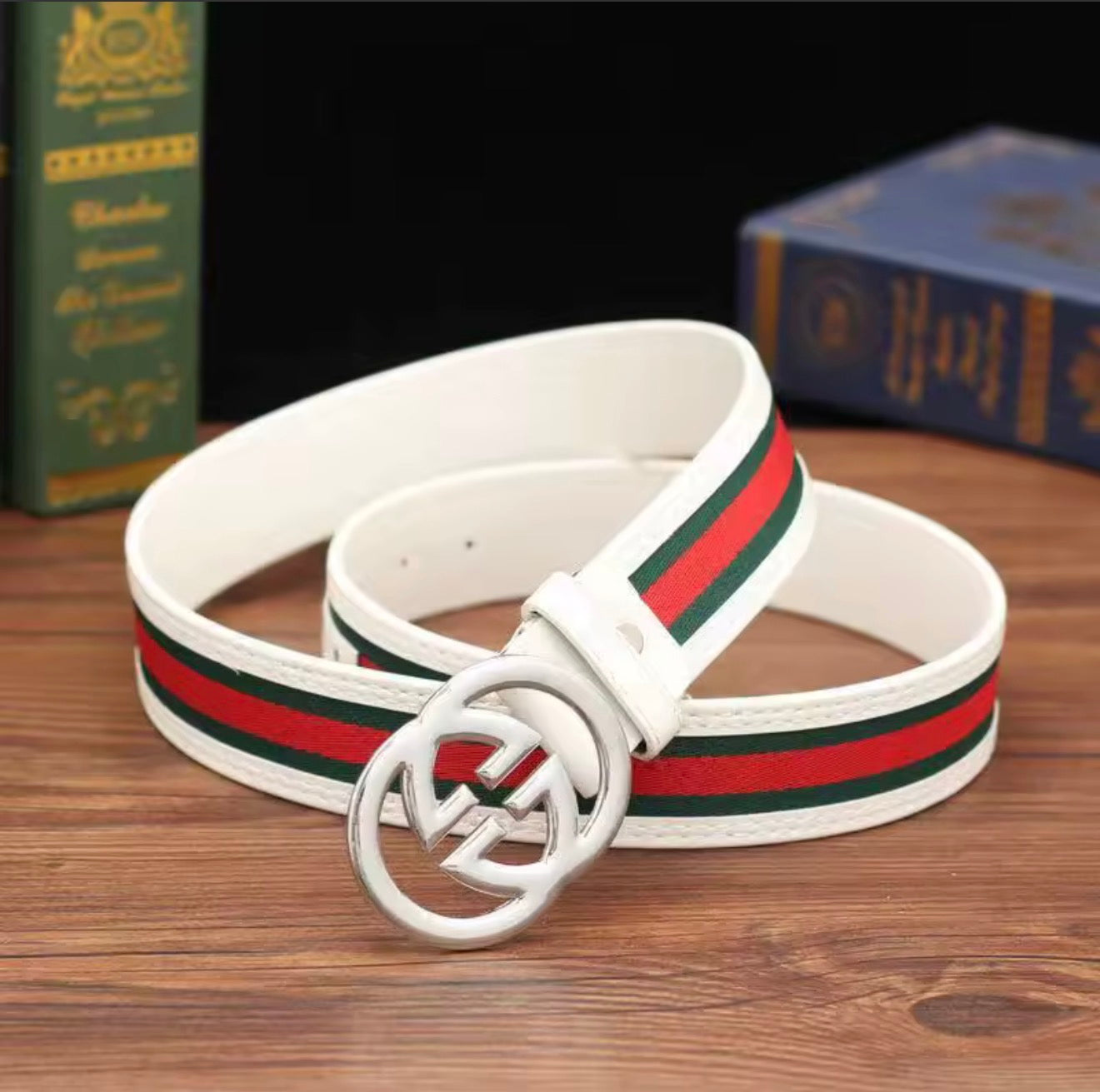 2026 Men’s Fashion Red Green Fabric Casual Denim Belt with Smooth Buckle