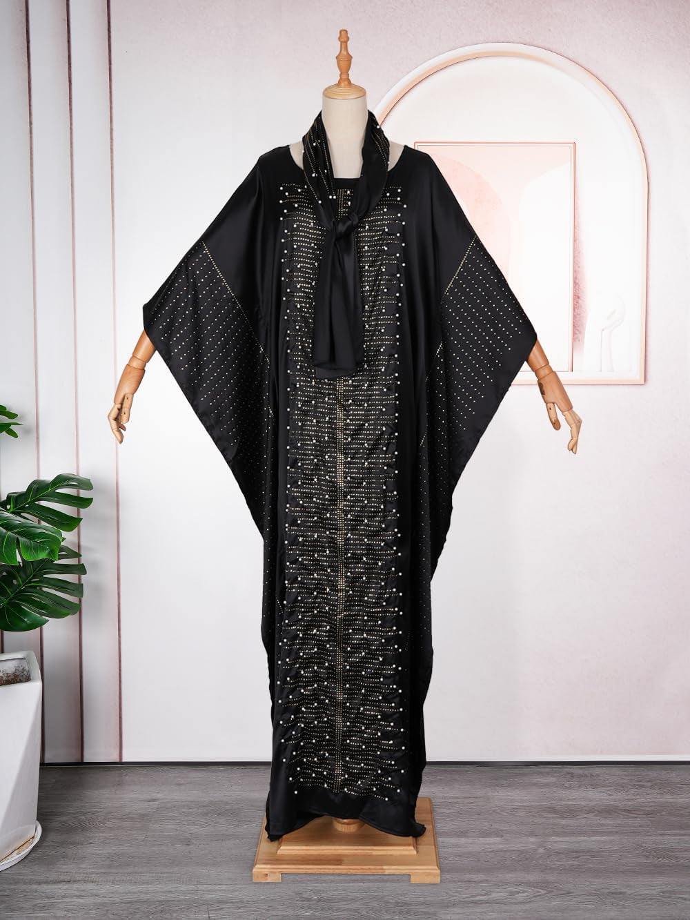 African Dresses for Women Fashion Beading Rhinestone Kaftan Maxi Dress
