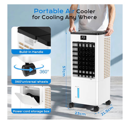 Mobile Air Conditioners, 60W Evaporative Air Cooler, LED Display 10M/S 3 Modes 8L Tank 12H Timer 60°/120° Oscillation Low Noise, Touch/Remote Control 4 Ice Box Air Conditioner Unit for Home Bedroom