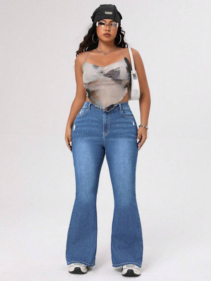 ICON Plus Size Women's Distressed Flared Jeans