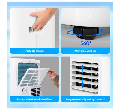 ROVSUN 8000BTU Portable Air Conditioner, 4-in-1 Air Conditioning Unit, Fan, Dehumidifier & Sleep Mode with 2 Speeds. LED Display and Remote Control, with Built-in 24H Timer, Window kit, for home