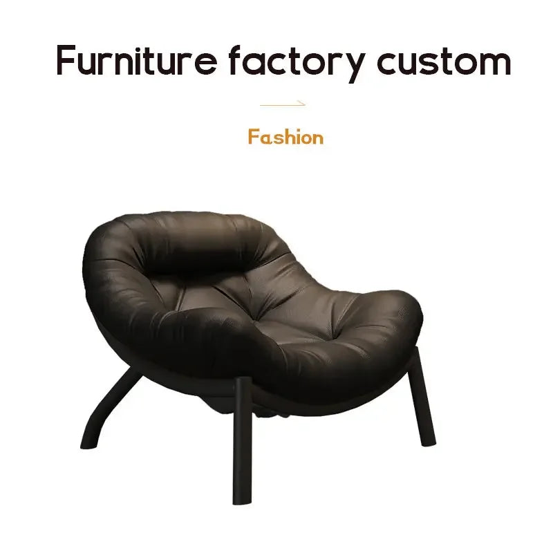 Lazy Cowhide High Rebound Sofa Chair Single Person Light Luxury Lazy Sofa Chair Italian Minimalist Living Room Leisure Chair