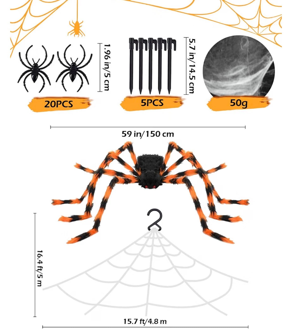 Halloween Decorations Set | Orange Spider Balloons, Banners & Streamers