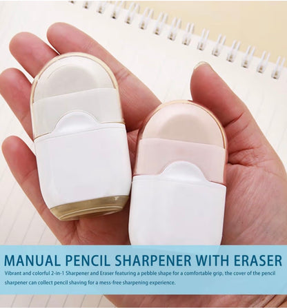 2 Pcs Mini Pencil Sharpener with Eraser & Container White