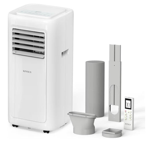 ROVSUN 8000BTU Portable Air Conditioner, 4-in-1 Air Conditioning Unit, Fan, Dehumidifier & Sleep Mode with 2 Speeds. LED Display and Remote Control, with Built-in 24H Timer, Window kit, for home