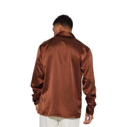 Links Satin Long Sleeve Button Up Shirt Chocolate