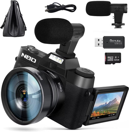 4K Digital Video Camera with 48MP Photography, Compact Vlogging Camcorder with Flip Screen and Autofocus