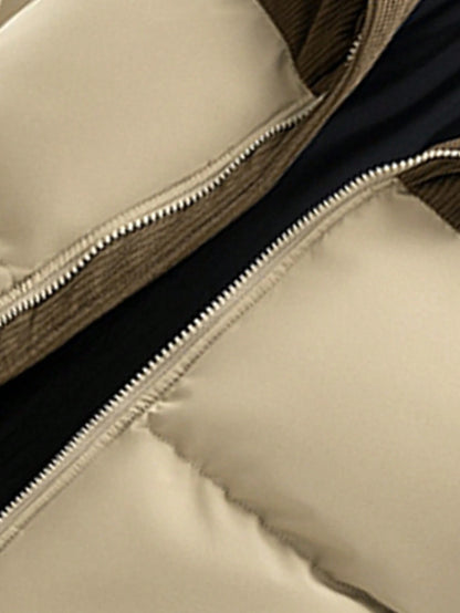 Men'S Autumn/Winter Contrast Color Thickened Warm Hooded Padded Coat