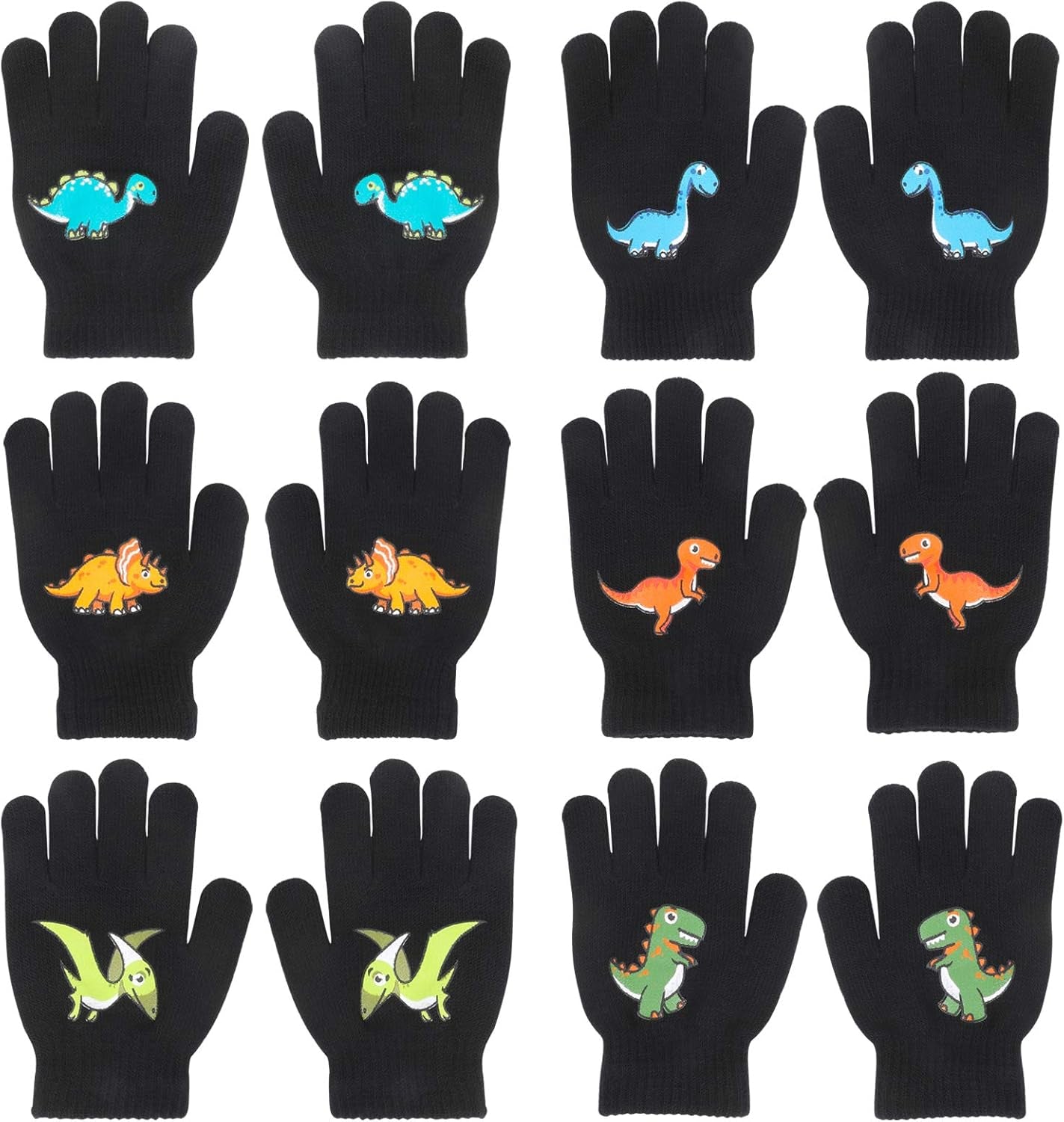6 Pairs Children'S Magic Gloves, Winter Thermal Kid’S Full Fingers Gloves Dinosaurs/Excavator Pattern Fit for Boys Girls