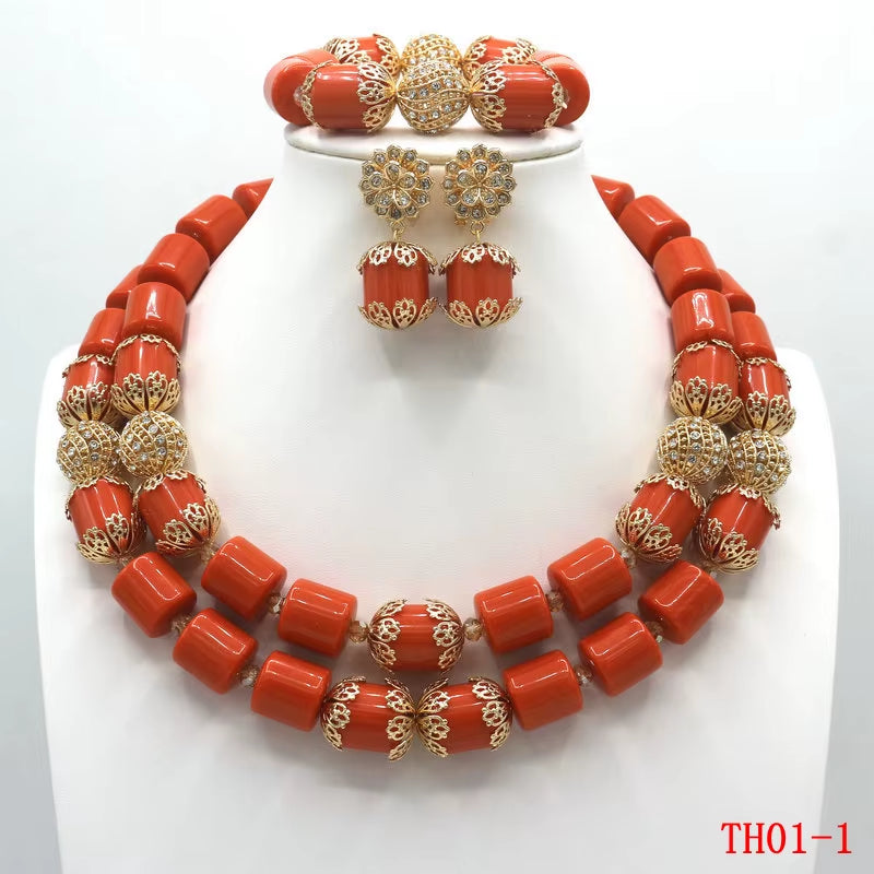 Exquisite African Coral Beads Wedding Jewelry Set for Nigerian Brides - Necklace, Bracelet, and Earrings Collection