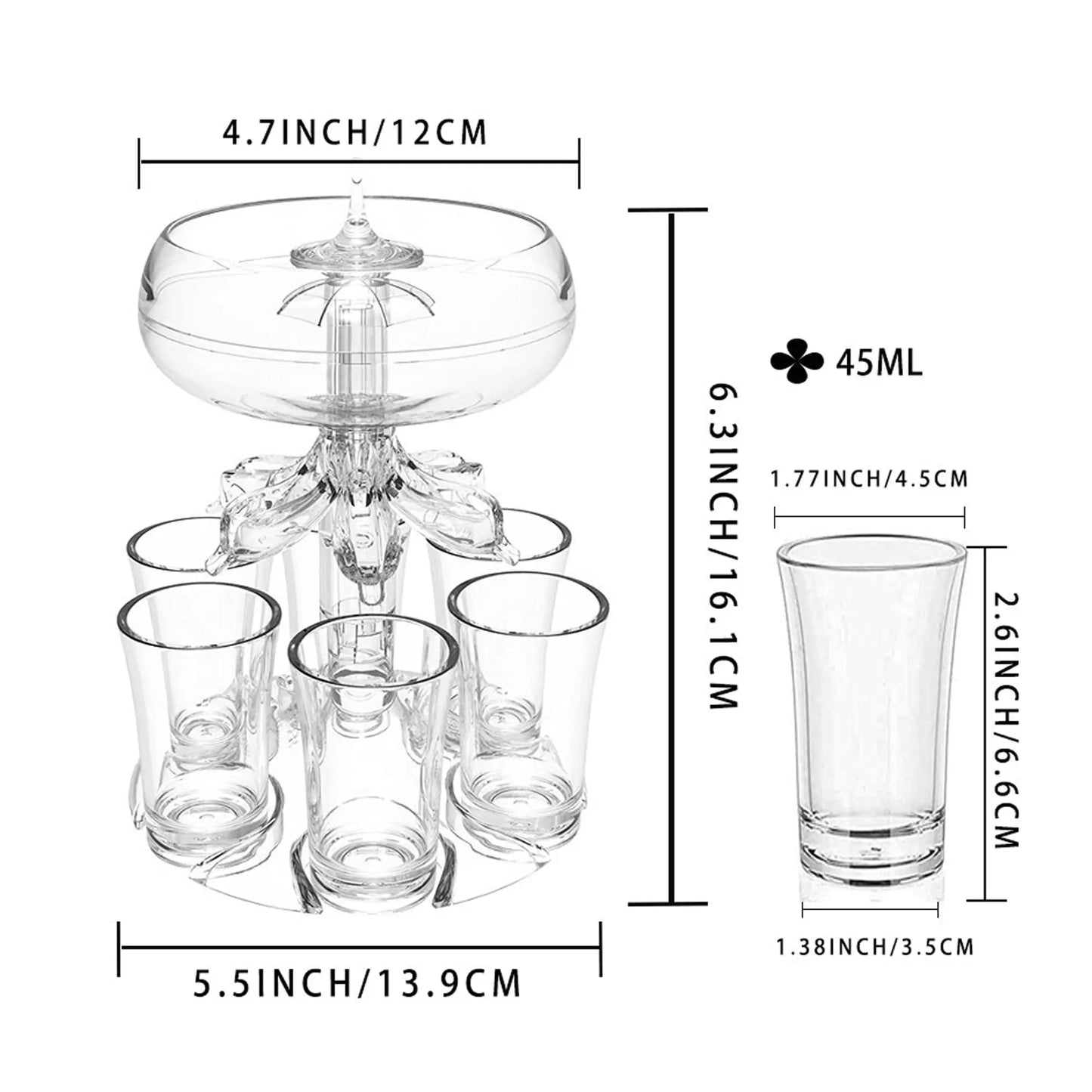 Adjustable Shot Glass Dispenser and Holder Made of Food Grade Plexiglass Shot Dispenser with 6 Drinking Glasses for Parties