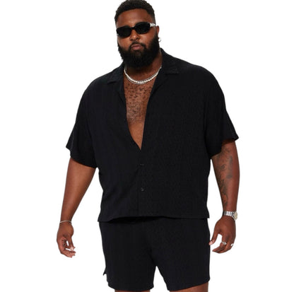 Check My Bank Statement Knit Short Sleeve Button Up Black