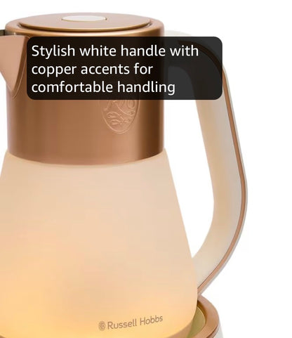 Russell Hobbs Calm Kettle (1.7L, AI-designed, Variable temperature 40-100°C, Digital display, Soothing sounds, 360° base, Frosted glass, Copper accents, Quiet boil technology, 3000W) 27450