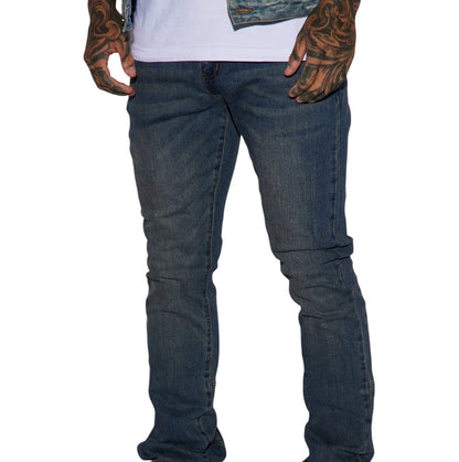 Drop Top Back Zip Stacked Skinny Jeans Vintage Blue Wash